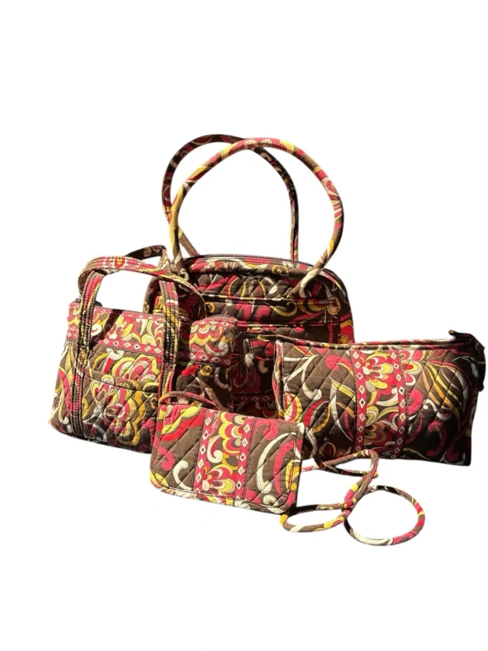 Vera Bradley Pucinni Quilted Floral Pattern Shoulder Bag in Brown, Pink & Yellow - Picture 5 of 5